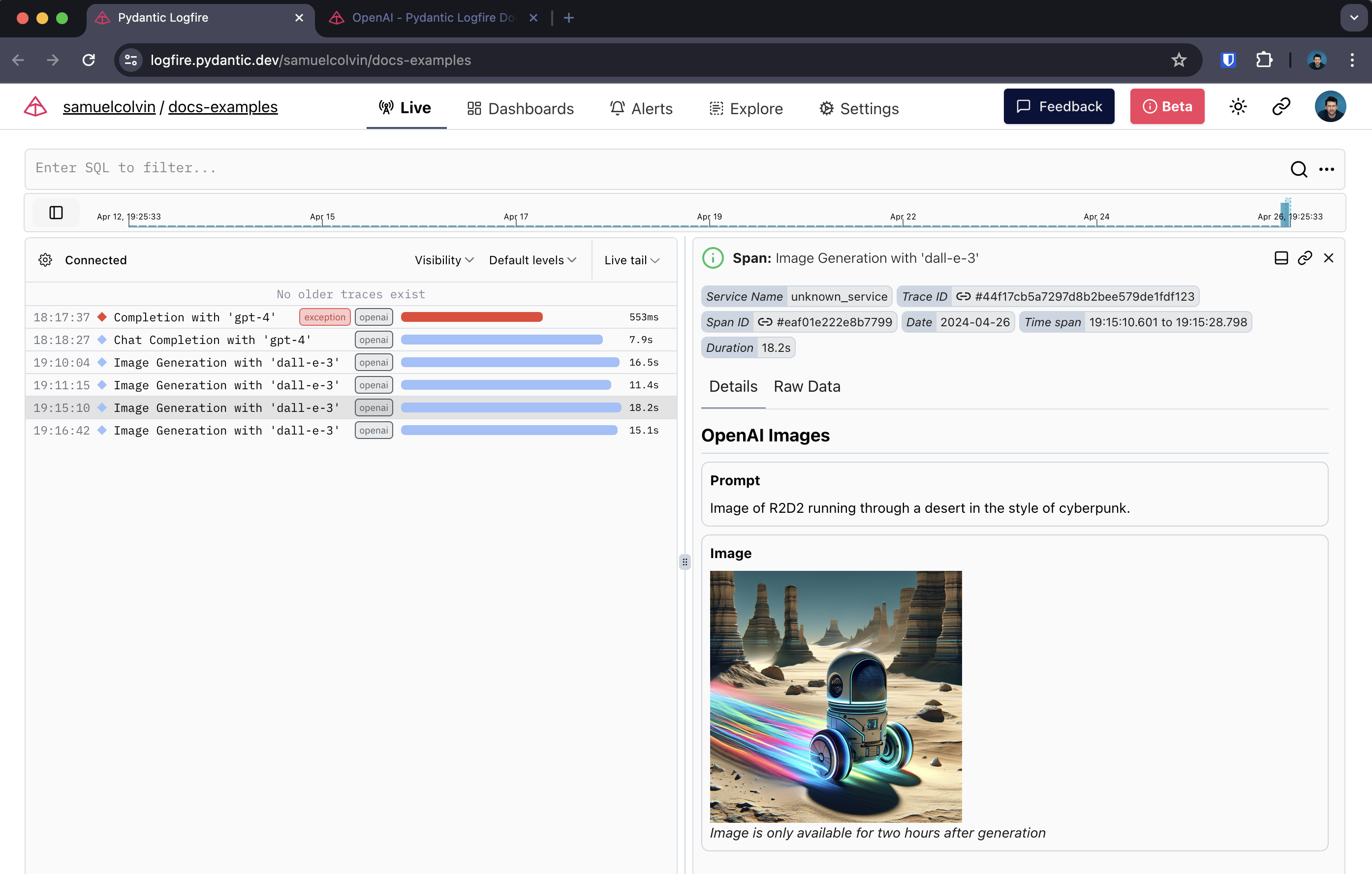 Logfire OpenAI Image Generation